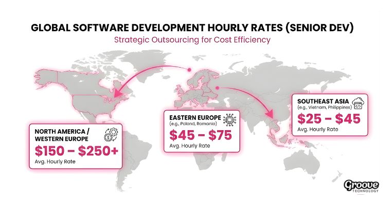 global hourly rates for senior software developers across key outsourcing regions