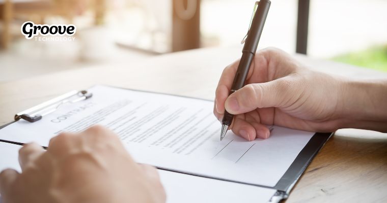 A detailed contract agreement clearly outlines deliverables, timelines